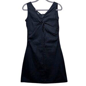 Black Sleeveless V-Neck Sheath Dress With Ruched Front Design & Back Zip Closure
